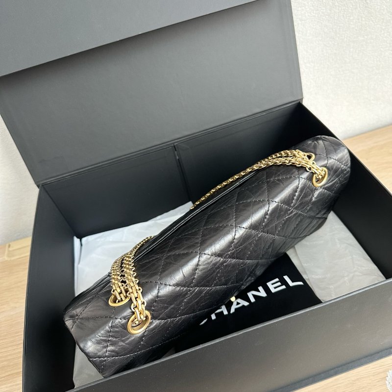 香奈兒/Chanel 2.55黑金大號牛皮鏈條口蓋包-3