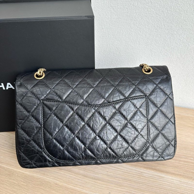 香奈兒/Chanel 2.55黑金大號牛皮鏈條口蓋包-6