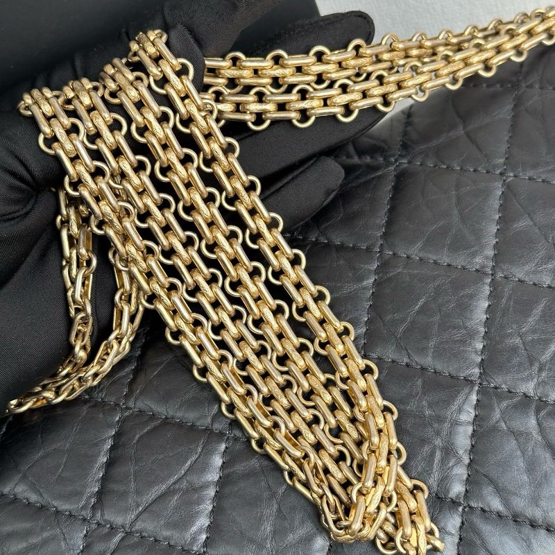 香奈兒/Chanel 2.55黑金大號牛皮鏈條口蓋包-10