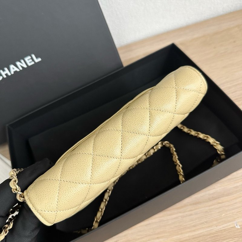 近新品 香奈兒/Chanel 芥末黃綠色金扣 荔枝皮菱格紋 WOC鏈條包-3