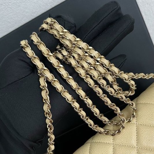 近新品 香奈兒/Chanel 芥末黃綠色金扣 荔枝皮菱格紋 WOC鏈條包-10