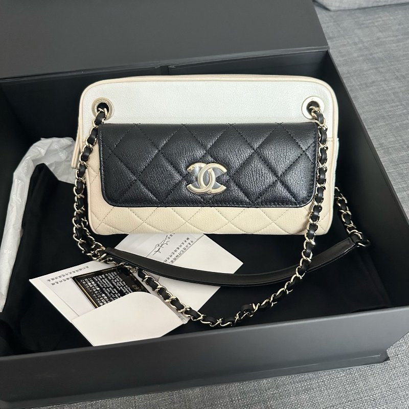 近新品 香奈兒/Chanel三拼色子母相機包菱格紋鏈條包-5