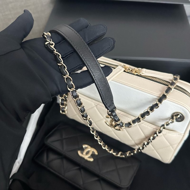 近新品 香奈兒/Chanel三拼色子母相機包菱格紋鏈條包-8