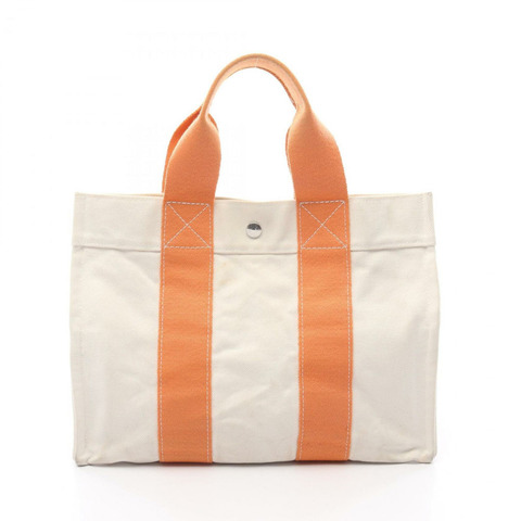 愛馬仕 Hermès Bora PM 手提包，帆布手提包，女士款，象牙色和橙色