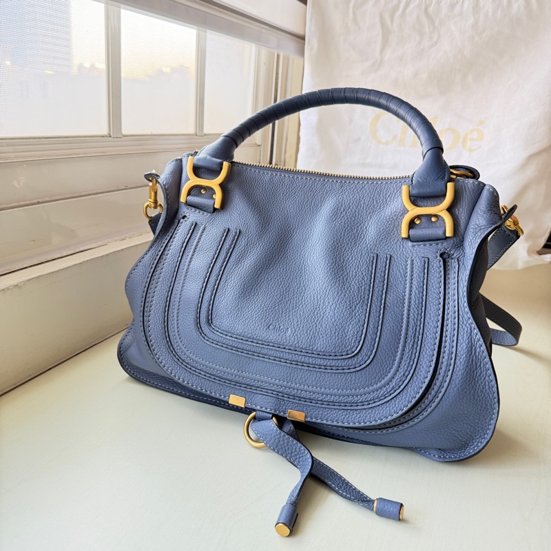 [極新] Chloé Marcie 經典中號牛仔藍兩用包-0