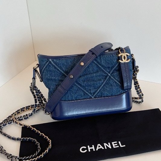 香奈兒/Chanel Gabrielle小號限定深藍色大菱格牛仔流浪包鏈條包-0