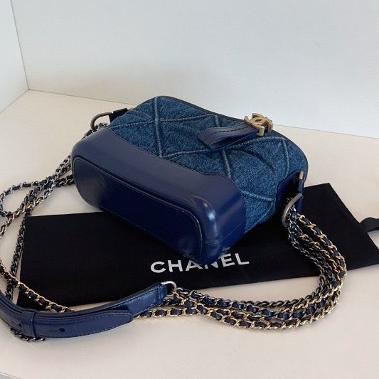 香奈兒/Chanel Gabrielle小號限定深藍色大菱格牛仔流浪包鏈條包-9