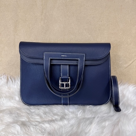 Hermes Halzan31 2Z午夜藍TC皮銀釦 近全新