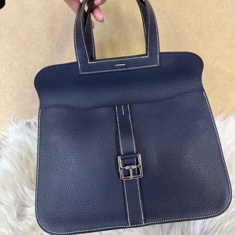 Hermes Halzan31 2Z午夜藍TC皮銀釦 近全新-7
