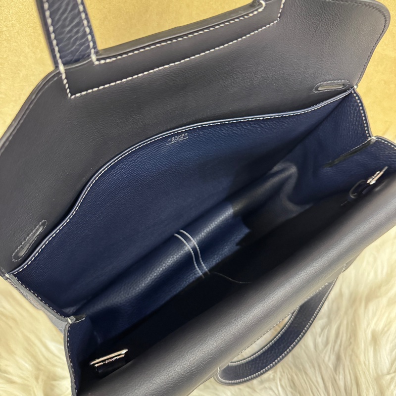 Hermes Halzan31 2Z午夜藍TC皮銀釦 近全新-8