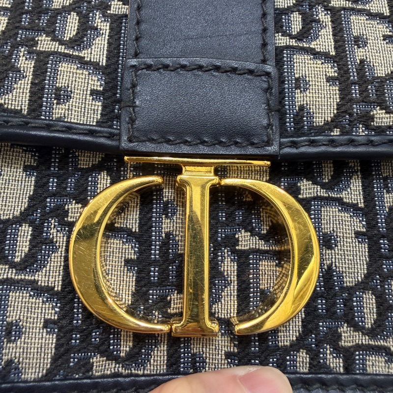 Dior 藍提花布霧金釦30 Montaigne小號肩斜背包-1