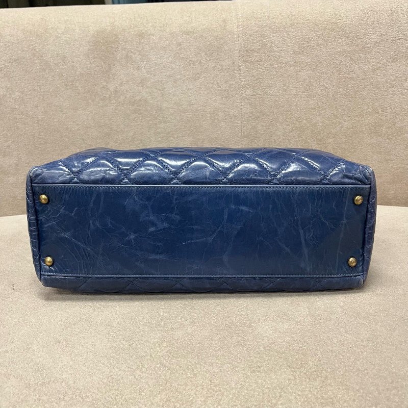 香奈兒/Chanel 藍金複古做舊鴛鴦扣油蠟皮托特包-4