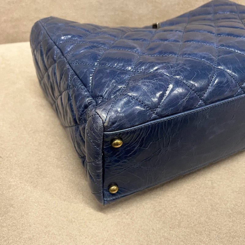 香奈兒/Chanel 藍金複古做舊鴛鴦扣油蠟皮托特包-8