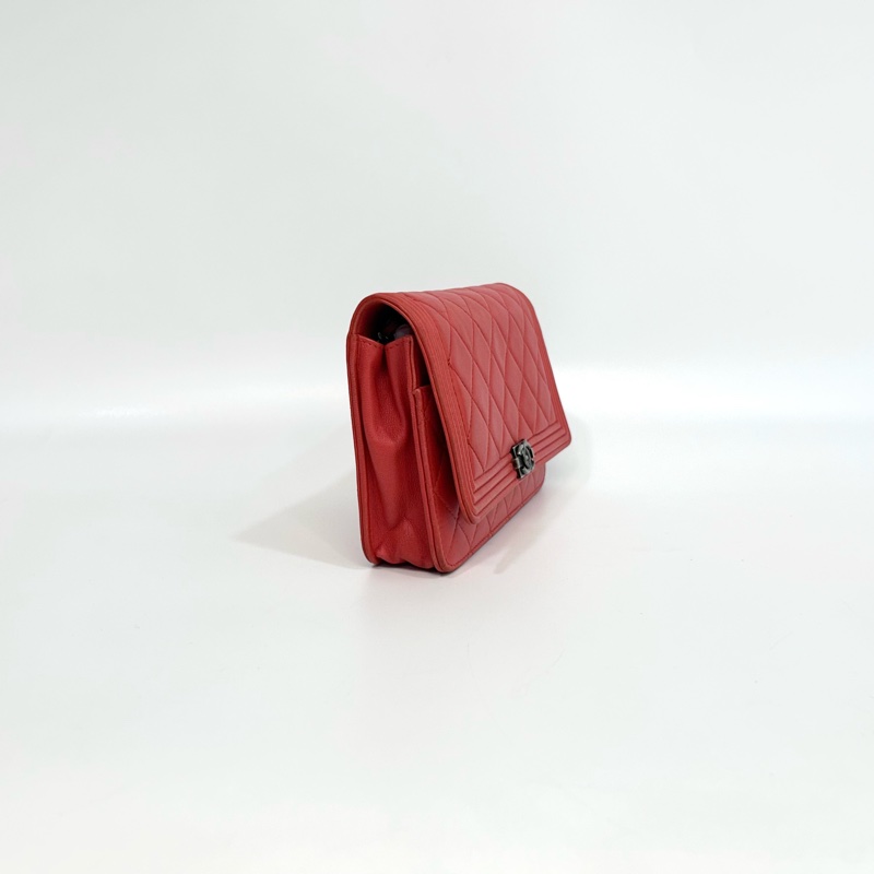 香奈兒WOC Chanel橘紅色小羊皮黑槍色BOY WOC A80287-6