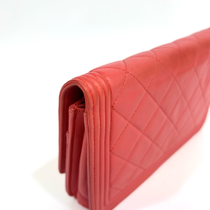 香奈兒WOC Chanel橘紅色小羊皮黑槍色BOY WOC A80287-21