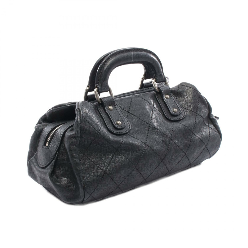 香奈兒 (CHANEL) 野性縫線手提包，黑色小牛皮，二手女士款，帶有五金配件-1