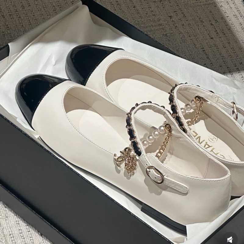 🌟✨Chanel 25B羊皮珍珠瑪莉珍平底鞋-4