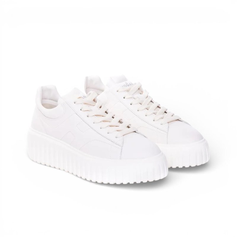 Hogan 女款 H-Stripes 光滑皮革6公分厚底餅乾運動鞋 白色 EU36/38/39/40-3