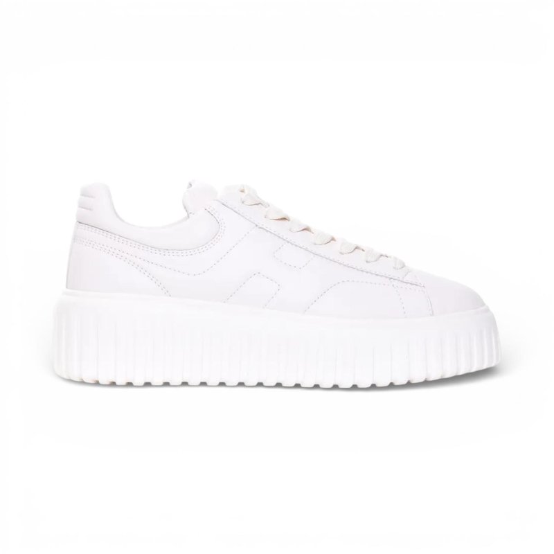 Hogan 女款 H-Stripes 光滑皮革6公分厚底餅乾運動鞋 白色 EU36/38/39/40-4