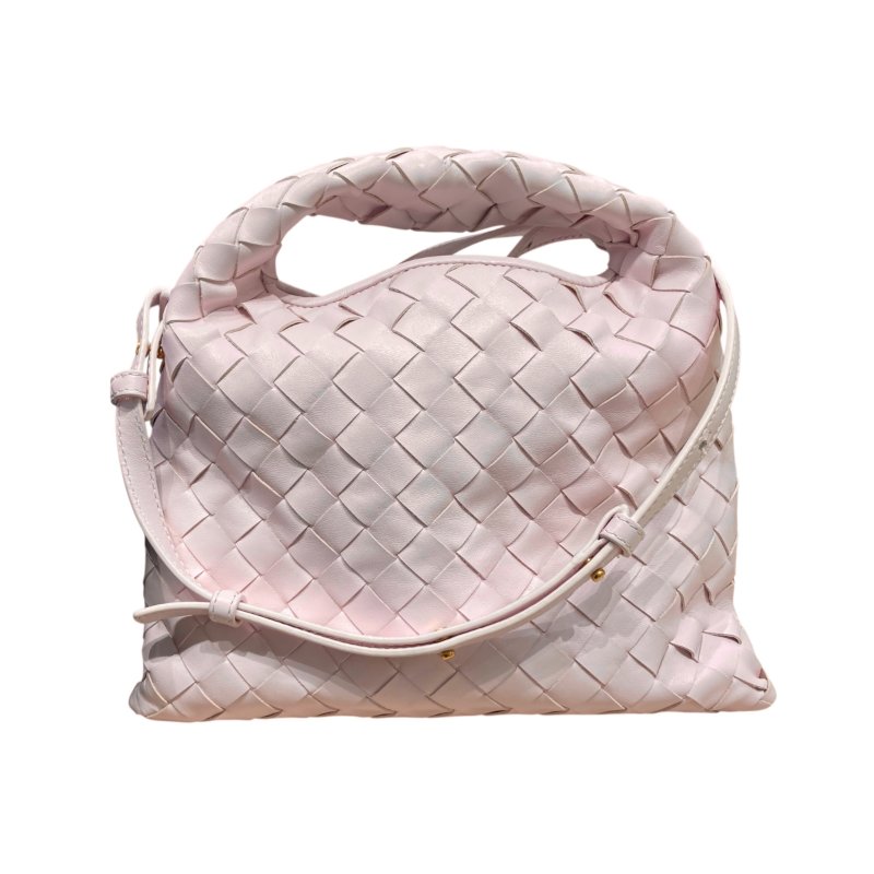 BOTTEGA VENETA 寶緹嘉 MINI HOP INTRECCIATO 編織格紋手提肩背包 櫻花粉 羊皮 金釦-0