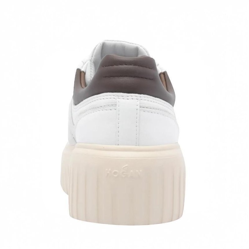 Hogan 女款 H-Stripes 光滑皮革6公分厚底餅乾運動鞋 白色配灰棕色 EU37/37.5/38/38.5/39-6