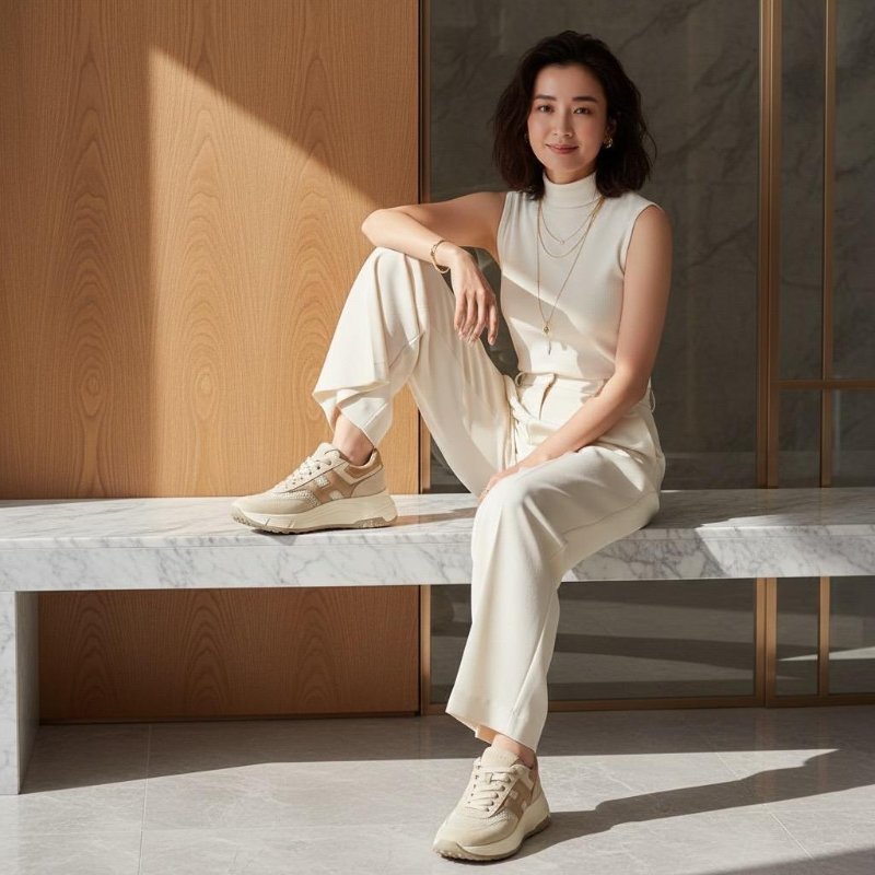 Hogan 女款 Hi-Fi 絨面革及鈎花織物厚底雲朵運動鞋 底高6.5公分 IT36/37/37.5/38/38.5/39/40-2