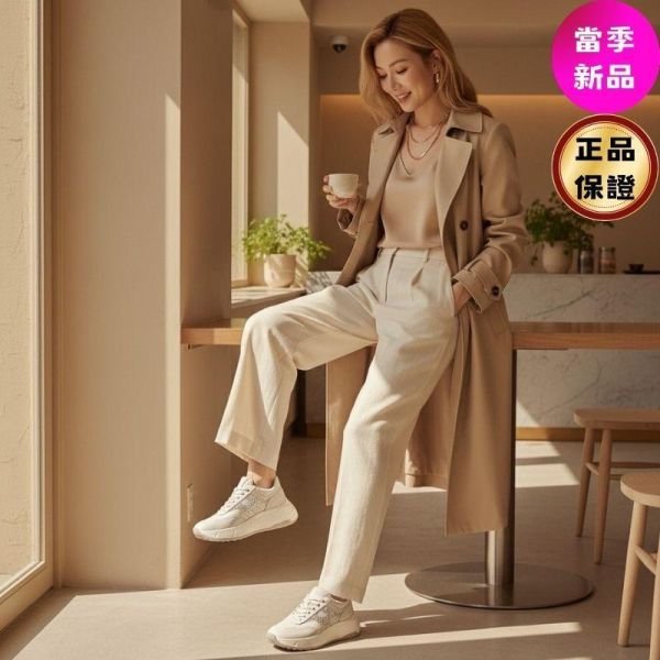 Hogan 女款 Hi-Fi 納帕皮革厚底雲朵運動鞋 亮片H/底高6.5公分 IT36.5/37/38/39-0