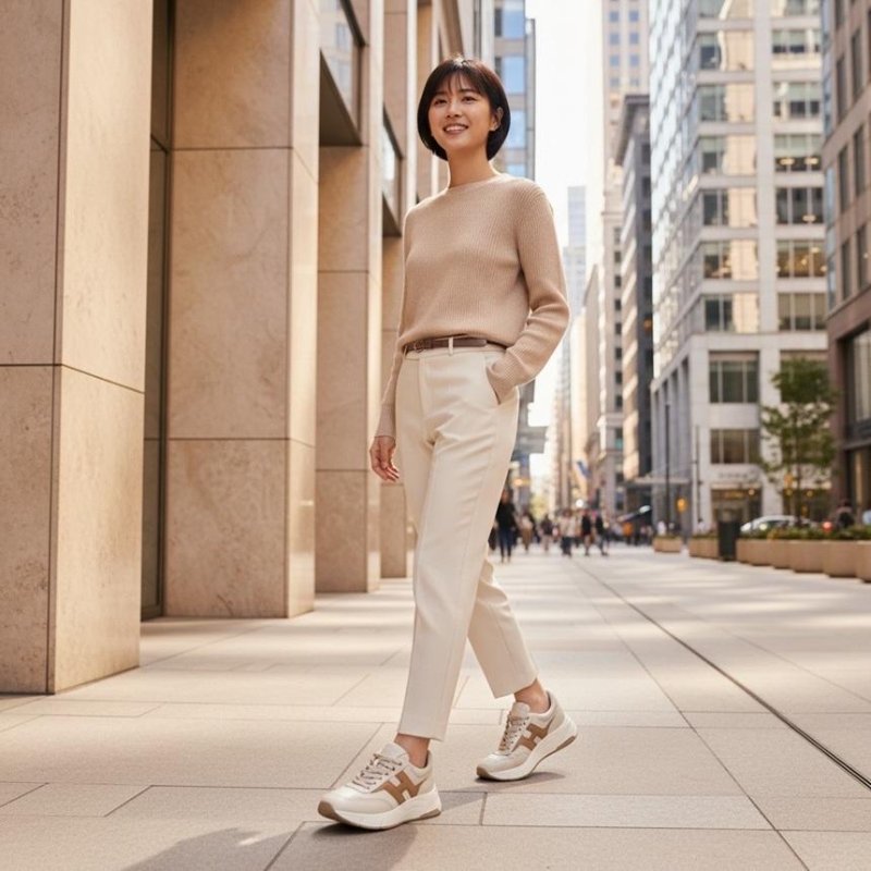 Hogan 女款 Hi-Fi 納帕皮革厚底雲朵運動鞋 白色焦糖色H/底高6.5公分 IT37/38/38.5/39/40-1