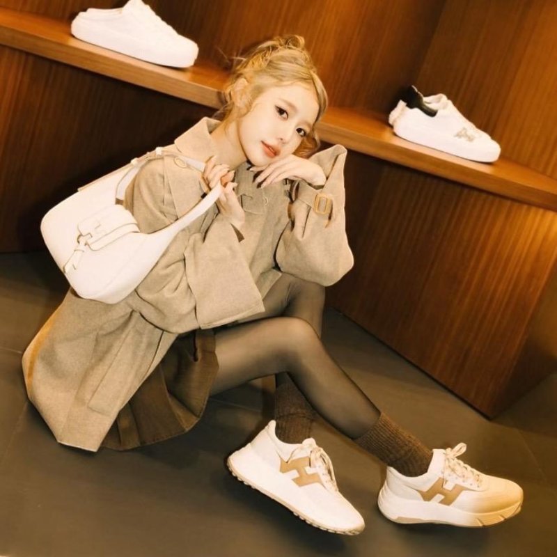 Hogan 女款 Hi-Fi 納帕皮革厚底雲朵運動鞋 白色焦糖色H/底高6.5公分 IT37/38/38.5/39/40-2