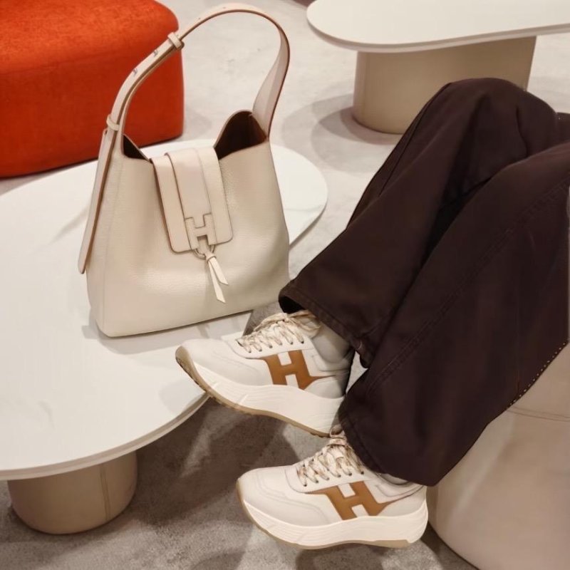 Hogan 女款 Hi-Fi 納帕皮革厚底雲朵運動鞋 白色焦糖色H/底高6.5公分 IT37/38/38.5/39/40-3