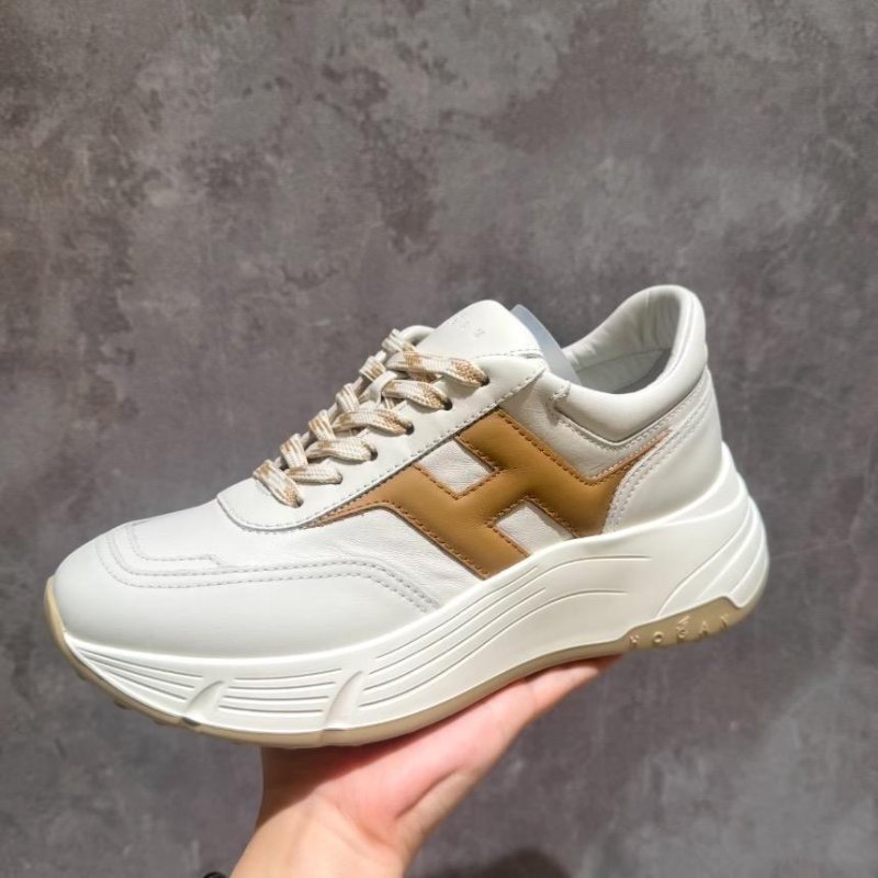 Hogan 女款 Hi-Fi 納帕皮革厚底雲朵運動鞋 白色焦糖色H/底高6.5公分 IT37/38/38.5/39/40-5