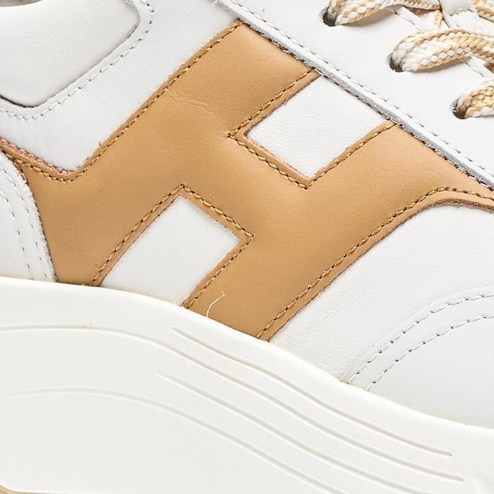 Hogan 女款 Hi-Fi 納帕皮革厚底雲朵運動鞋 白色焦糖色H/底高6.5公分 IT37/38/38.5/39/40-9