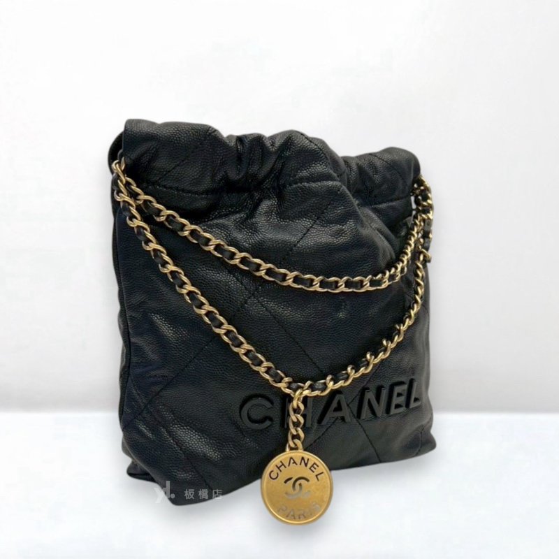 S5293-Chanel包包 黑荔枝牛皮黑釦金鍊22Bag Mini AS3980-1