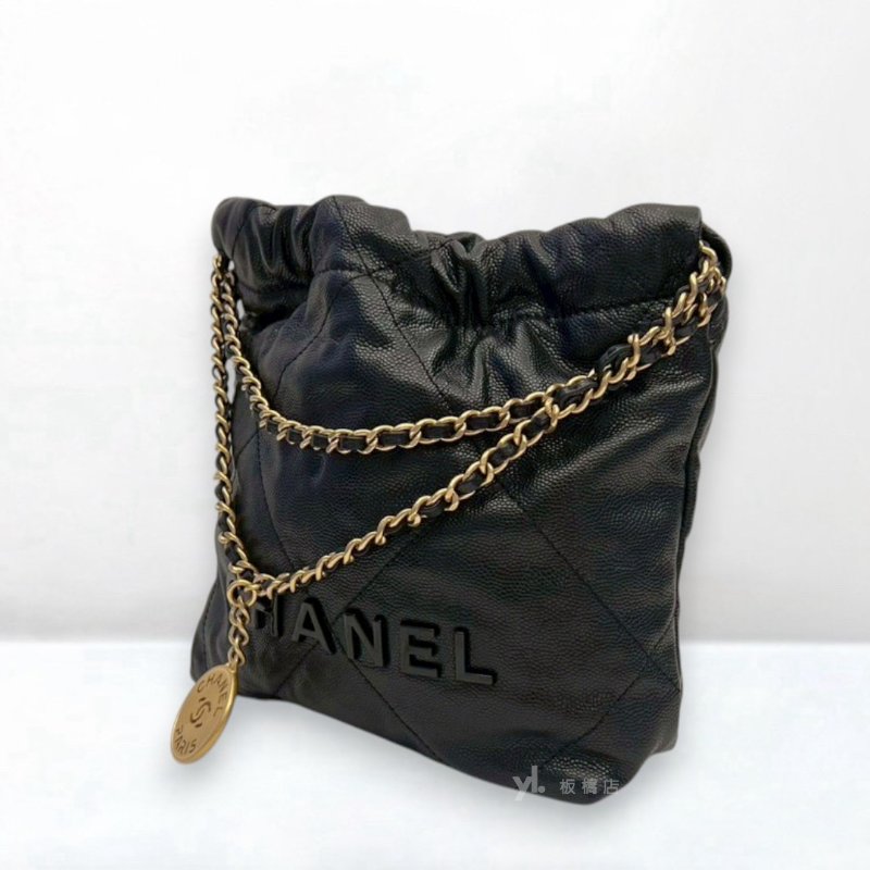 S5293-Chanel包包 黑荔枝牛皮黑釦金鍊22Bag Mini AS3980-2