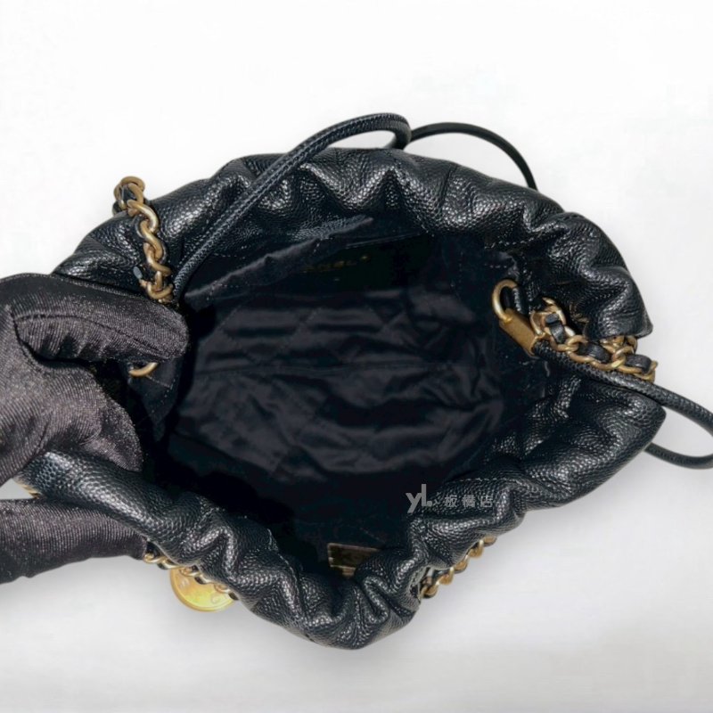 S5293-Chanel包包 黑荔枝牛皮黑釦金鍊22Bag Mini AS3980-5