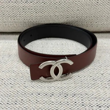 CHANEL香奈兒 Logo標識 針扣 牛皮 皮帶 男女同款 黑色 寬3CM-5