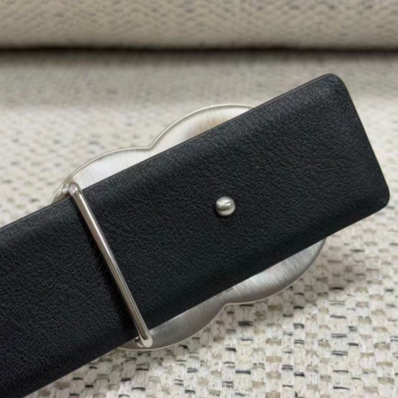 CHANEL香奈兒 Logo標識 針扣 牛皮 皮帶 男女同款 黑色 寬3CM-7