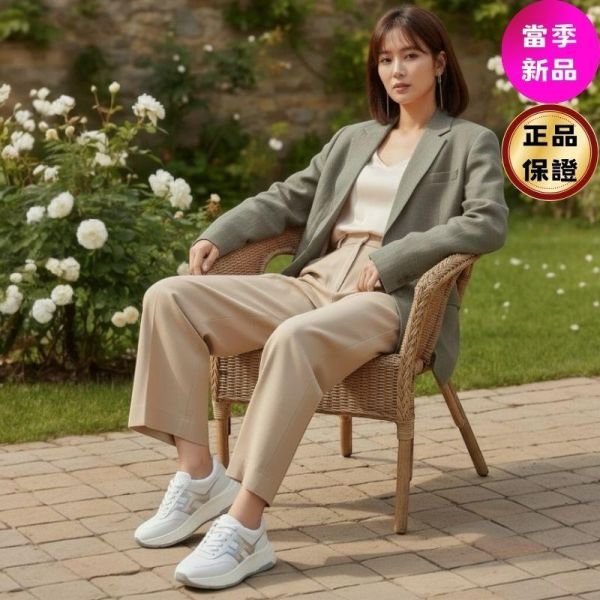 Hogan 女款 Hi-Fi 納帕皮革厚底雲朵運動鞋 白色銀色H/底高6.5公分 IT36/36.5/37/37.5/38/38.5/39/40-0