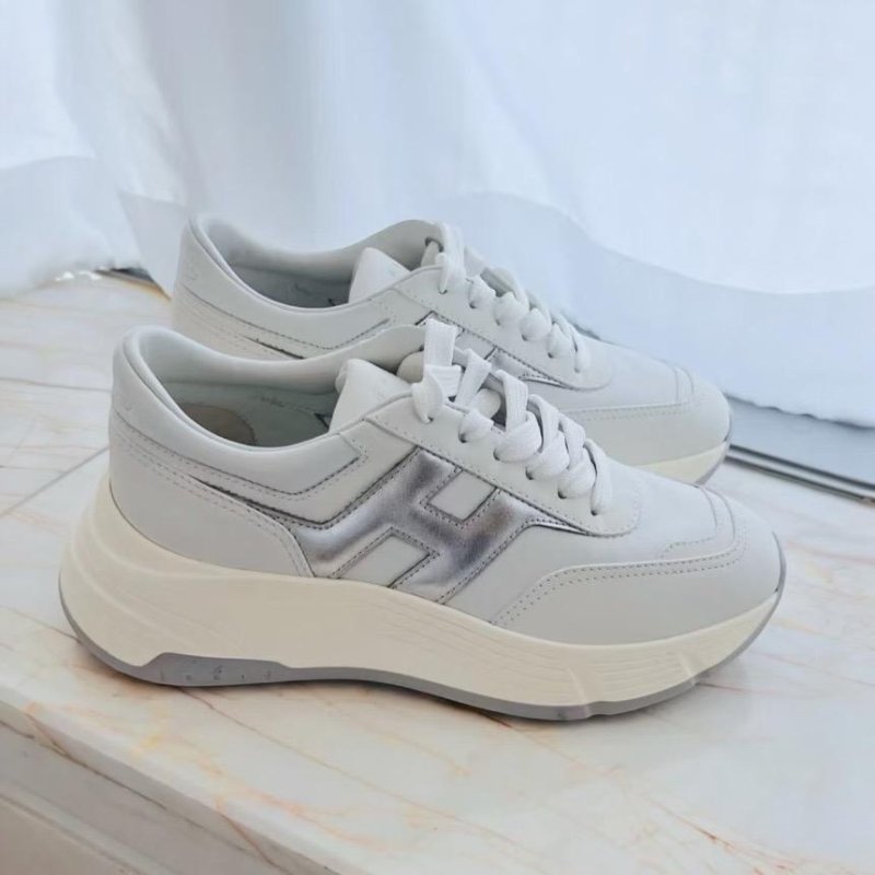 Hogan 女款 Hi-Fi 納帕皮革厚底雲朵運動鞋 白色銀色H/底高6.5公分 IT36/36.5/37/37.5/38/38.5/39/40-4
