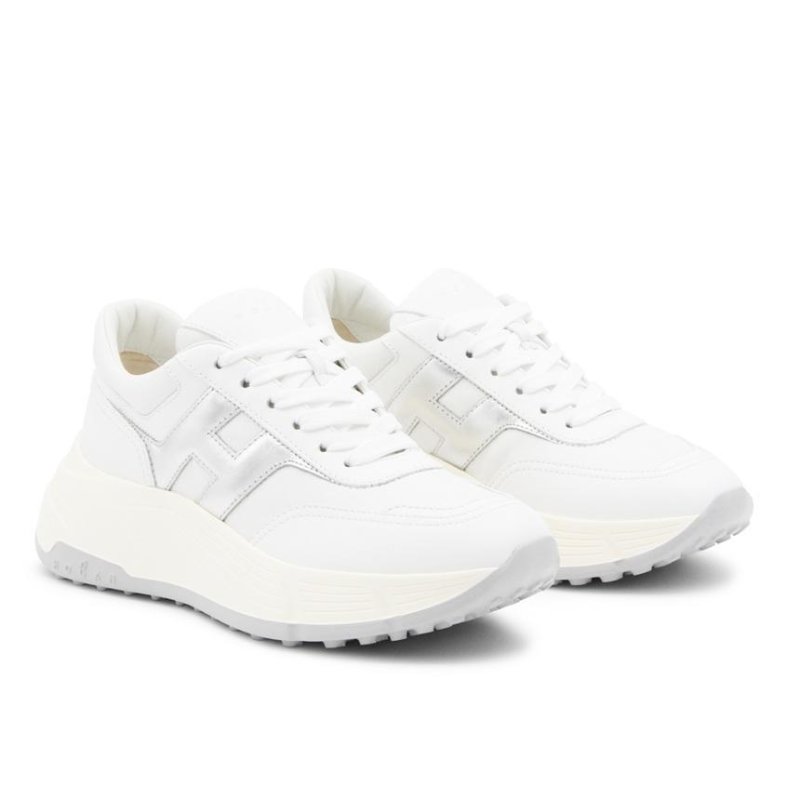Hogan 女款 Hi-Fi 納帕皮革厚底雲朵運動鞋 白色銀色H/底高6.5公分 IT36/36.5/37/37.5/38/38.5/39/40-5