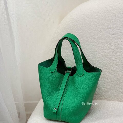 S5295-HERMES 竹子綠銀釦TC皮 PICOTIN 18