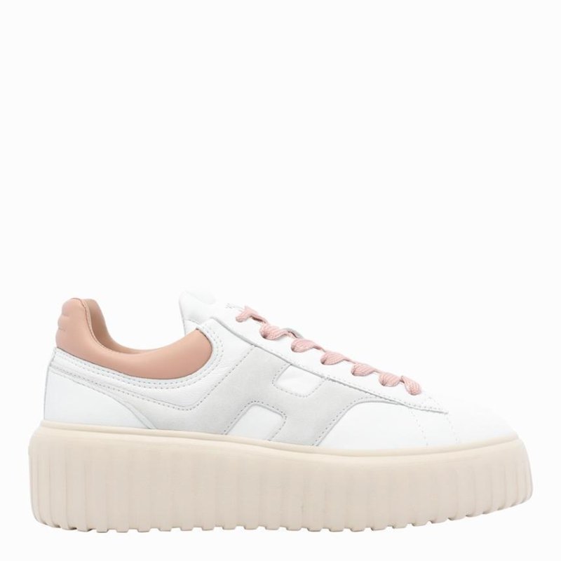 Hogan 女款 H-Stripes 光滑皮革6公分厚底餅乾運動鞋 玫瑰粉尾/米色 EU37/39/40-2