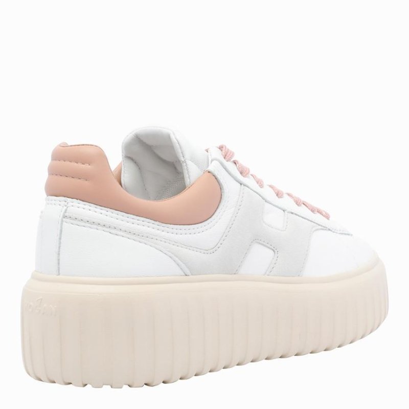 Hogan 女款 H-Stripes 光滑皮革6公分厚底餅乾運動鞋 玫瑰粉尾/米色 EU37/39/40-3