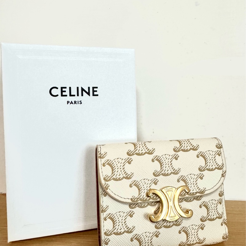 CELINE 凱旋門白老花 短夾-0