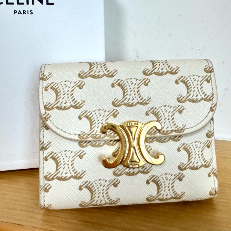 CELINE 凱旋門白老花 短夾-5