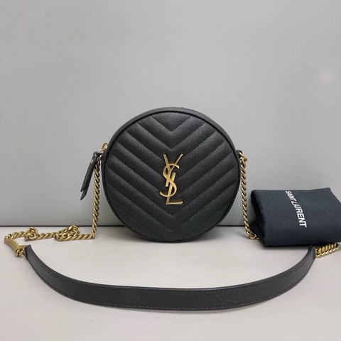 YSL聖羅蘭Vinyle黑金魚子醬皮圓餅包