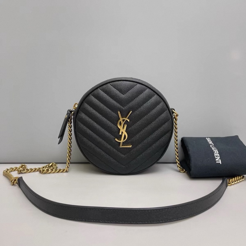 YSL聖羅蘭Vinyle黑金魚子醬皮圓餅包-0