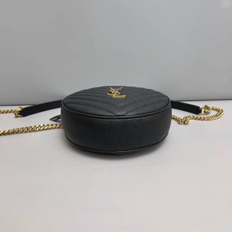 YSL聖羅蘭Vinyle黑金魚子醬皮圓餅包-3
