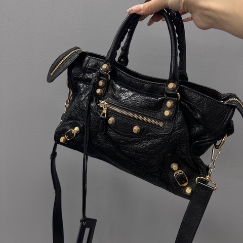 「JL精品代購」98新 Balenciaga mini city 機車包黑金