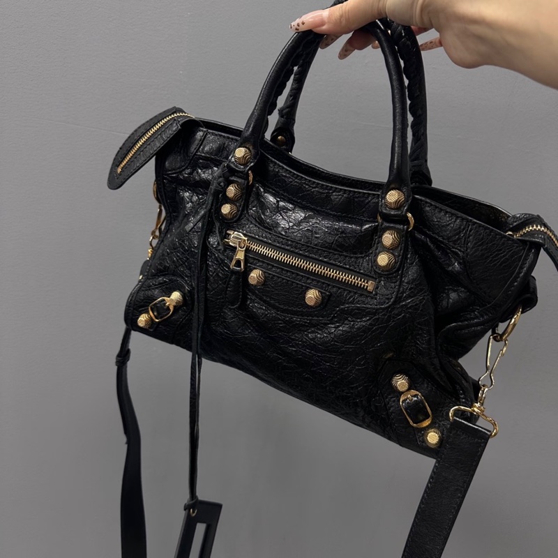 「JL精品代購」98新 Balenciaga mini city 機車包黑金-0